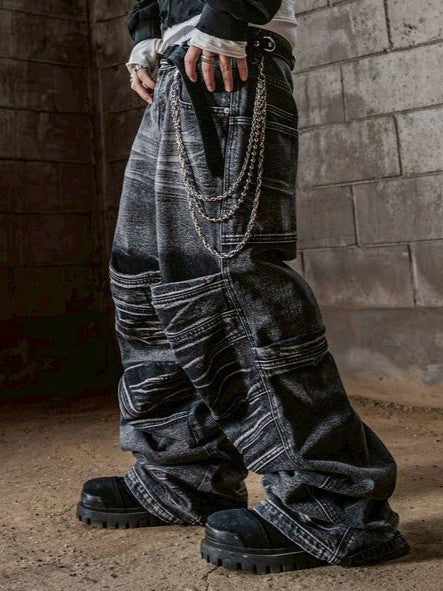【roaringrad】Washed Flip Knee Denim Pants