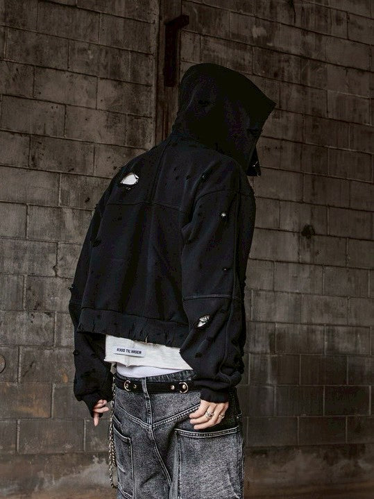 【roaringrad】Destroyed Crop Hoodie Jacket