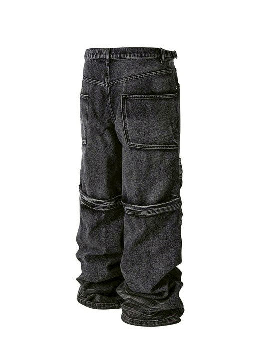 【roaringrad】Washed Flip Knee Denim Pants
