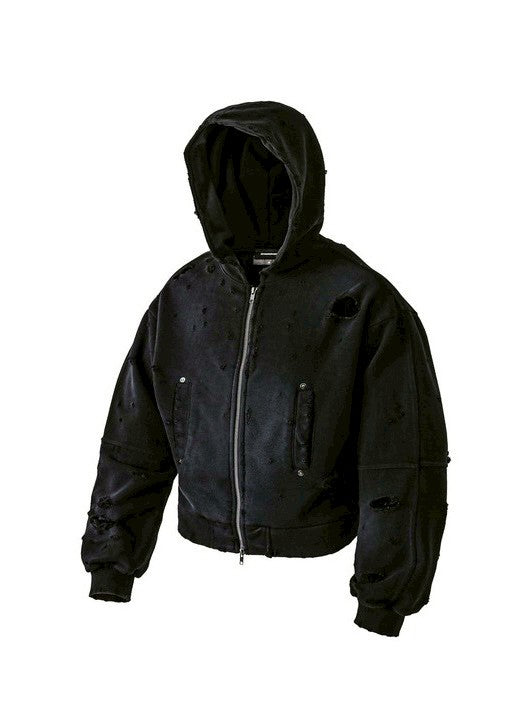 【roaringrad】Destroyed Crop Hoodie Jacket