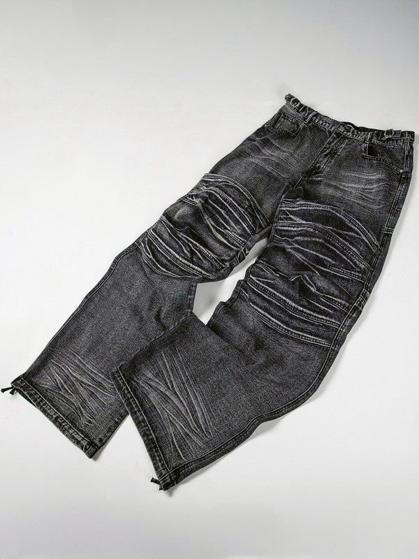 【roaringrad】Washed Flip Knee Denim Pants