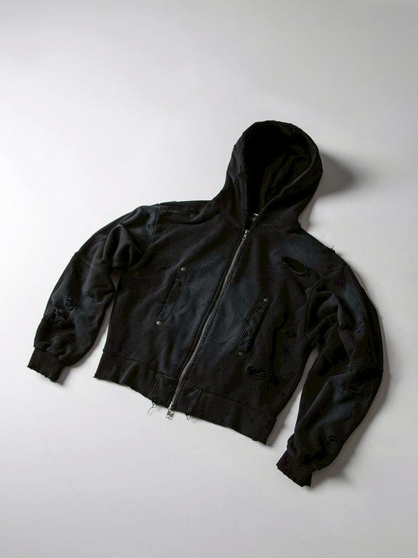 【roaringrad】Destroyed Crop Hoodie Jacket