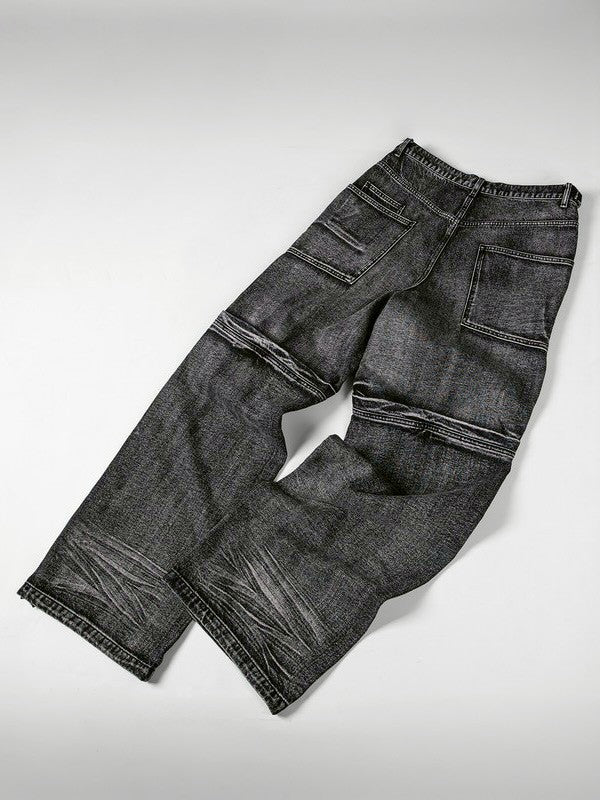 【roaringrad】Washed Flip Knee Denim Pants