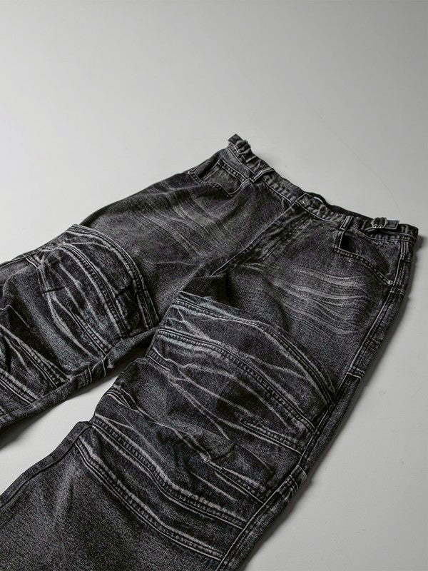【roaringrad】Washed Flip Knee Denim Pants