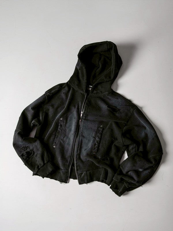 【roaringrad】Destroyed Crop Hoodie Jacket