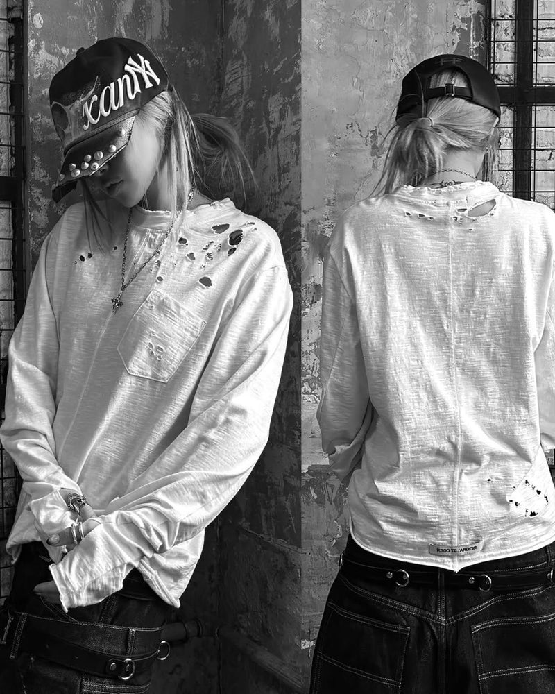 【roaringrad】Slub Distressed Long Sleeve