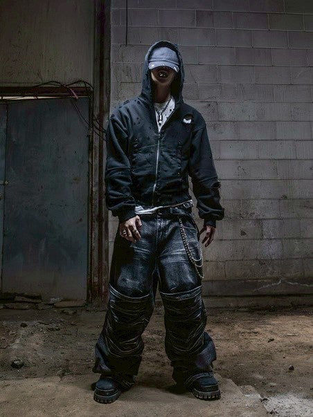 【roaringrad】Destroyed Crop Hoodie Jacket