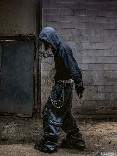 【roaringrad】Washed Flip Knee Denim Pants