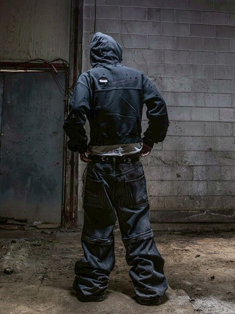 【roaringrad】Washed Flip Knee Denim Pants