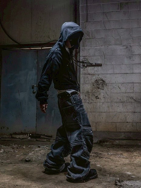【roaringrad】Washed Flip Knee Denim Pants
