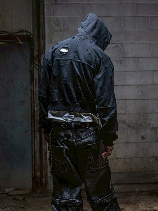 【roaringrad】Destroyed Crop Hoodie Jacket