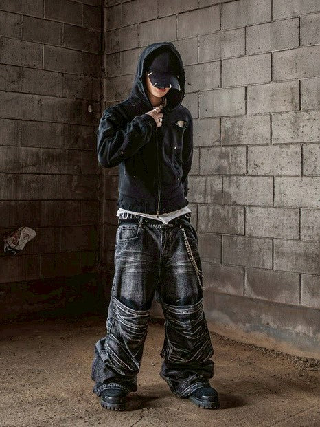【roaringrad】Washed Flip Knee Denim Pants