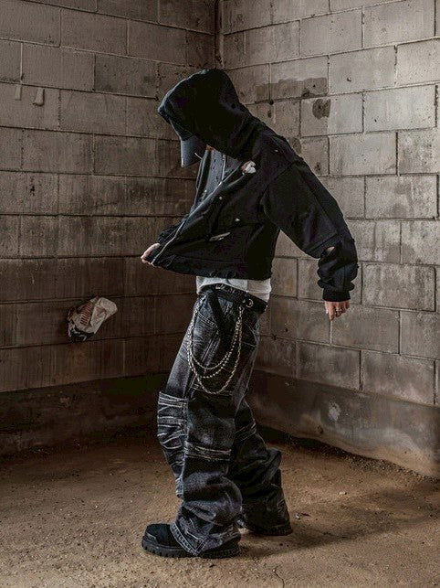 【roaringrad】Washed Flip Knee Denim Pants