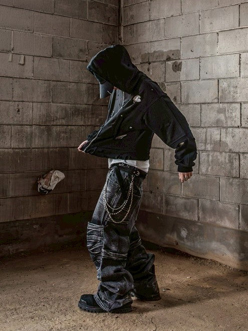 【roaringrad】Destroyed Crop Hoodie Jacket