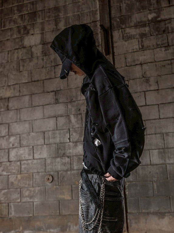 【roaringrad】Destroyed Crop Hoodie Jacket