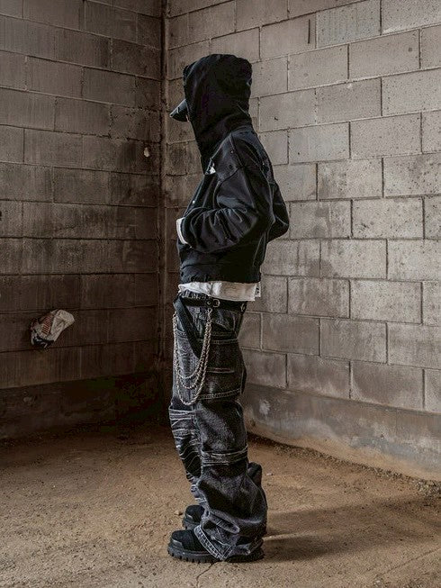 【roaringrad】Washed Flip Knee Denim Pants