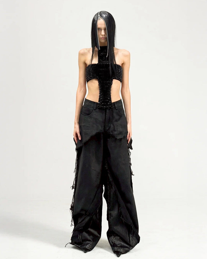 【seronine】Oathbreak Blackfilm Wax-Crack Denim Pants