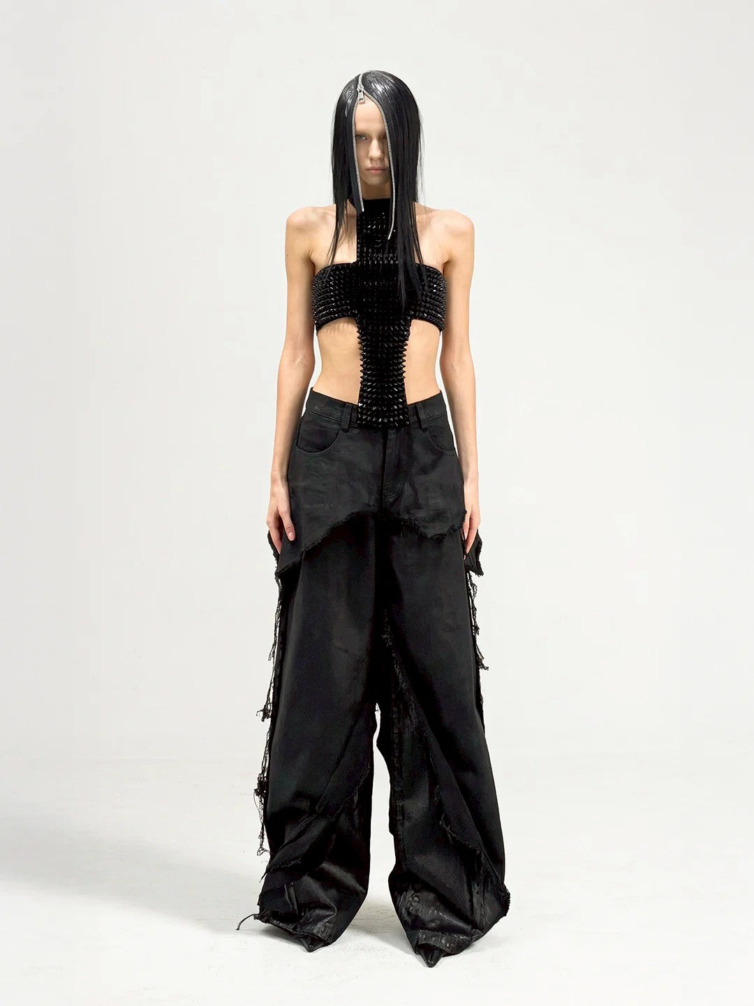 【seronine】Oathbreak Blackfilm Wax-Crack Denim Pants