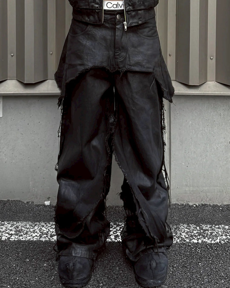 【seronine】Oathbreak Blackfilm Wax-Crack Denim Pants