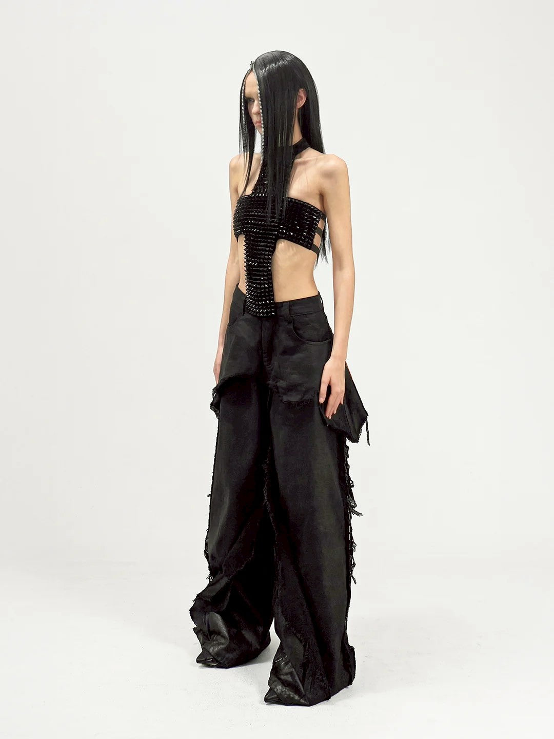 【seronine】Oathbreak Blackfilm Wax-Crack Denim Pants