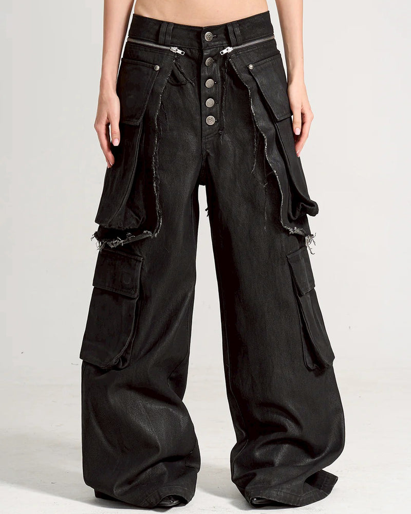 【seronine】Hinge Form Wax-Brushed Layered Denim Pants