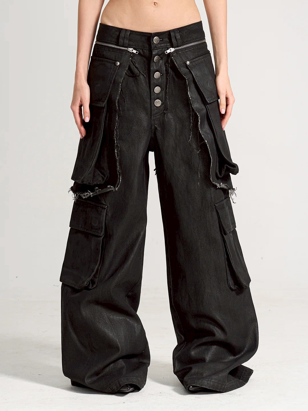 【seronine】Hinge Form Wax-Brushed Layered Denim Pants
