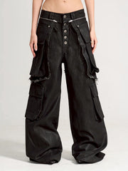 【seronine】Hinge Form Wax-Brushed Layered Denim Pants