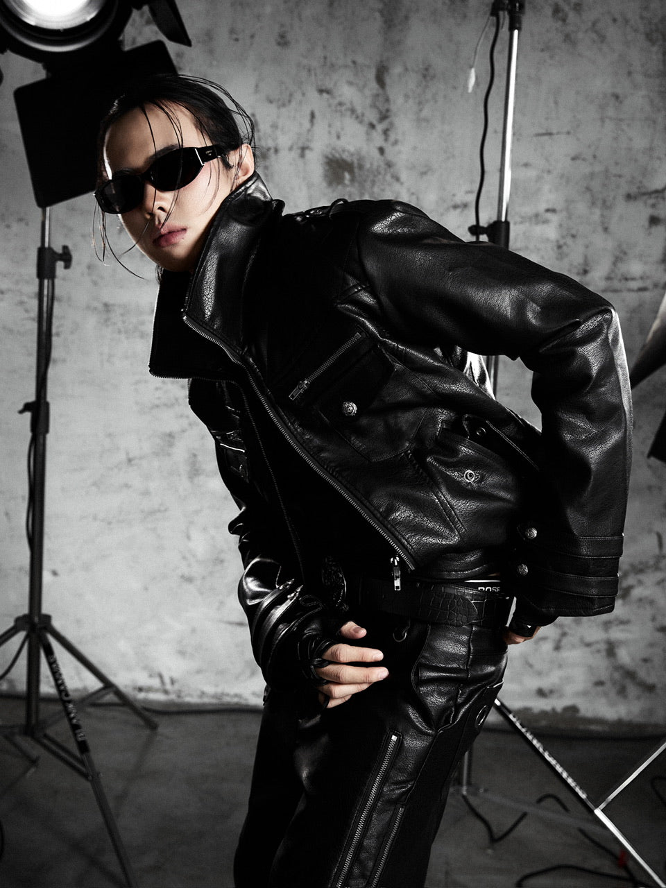 【Rosen Kreuz】HIGH-NECK GUARD LEATHER JACKET