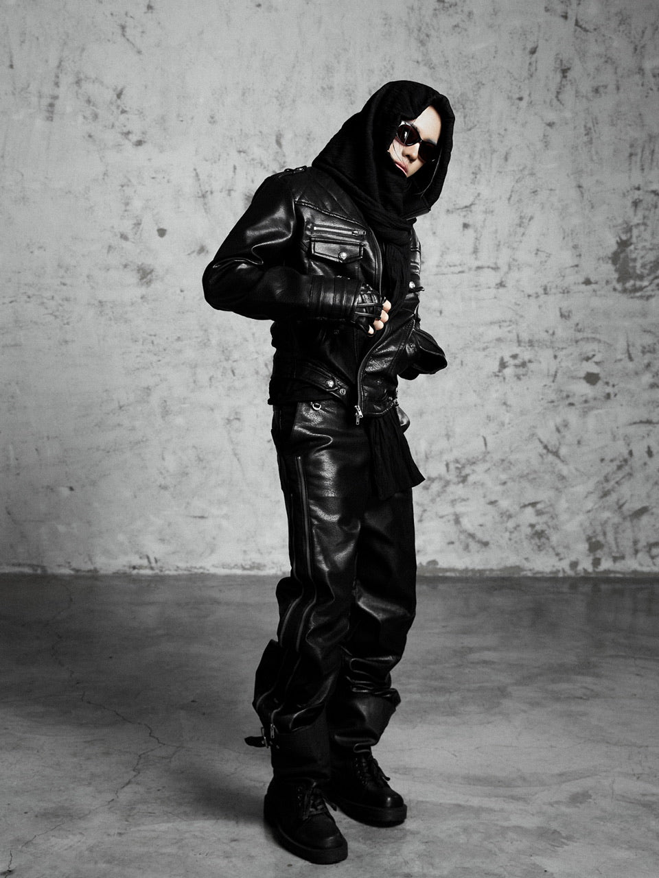 【Rosen Kreuz】HIGH-NECK GUARD LEATHER JACKET