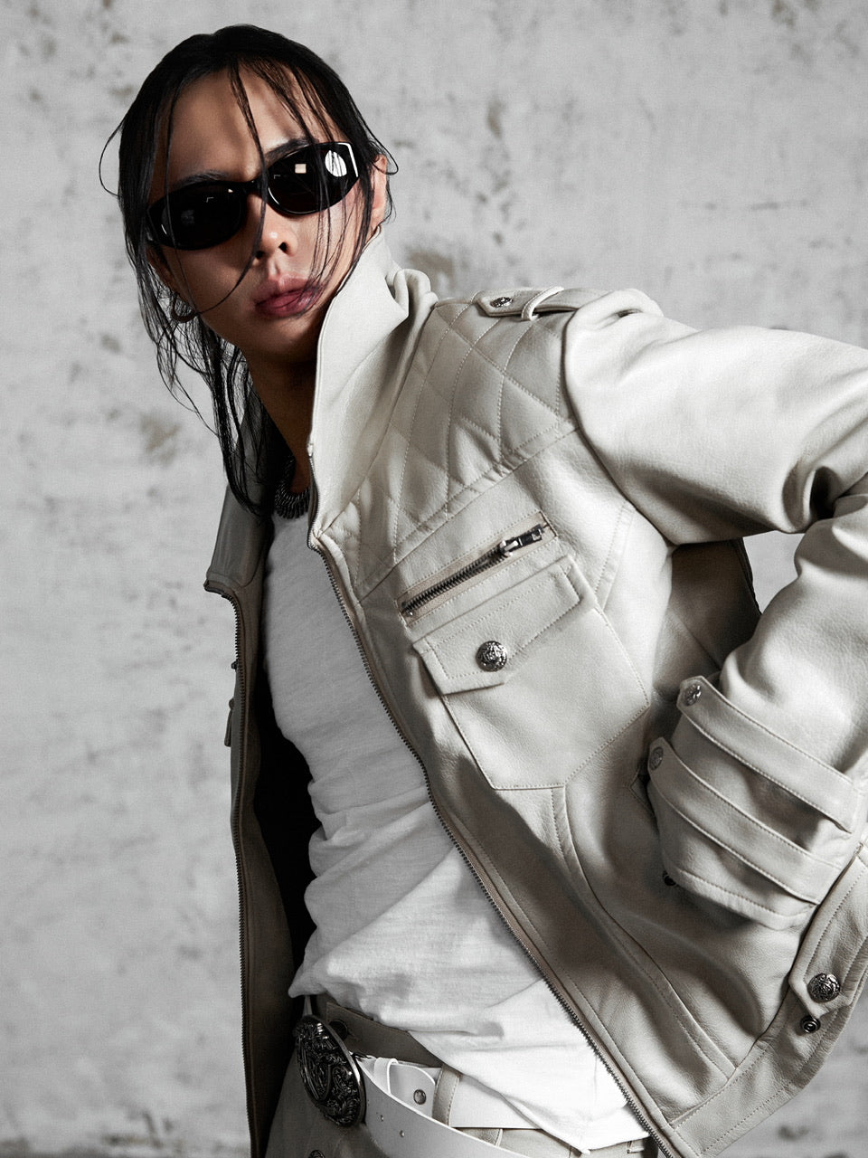 【Rosen Kreuz】HIGH-NECK GUARD LEATHER JACKET