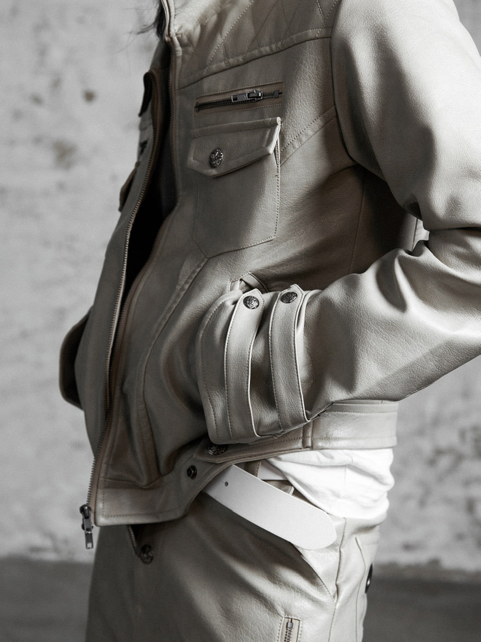 【Rosen Kreuz】HIGH-NECK GUARD LEATHER JACKET