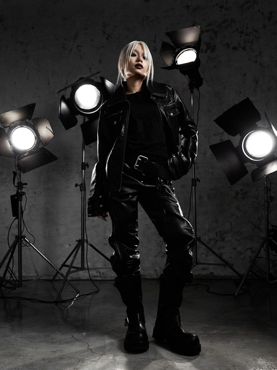 【Rosen Kreuz】HIGH-NECK GUARD LEATHER JACKET