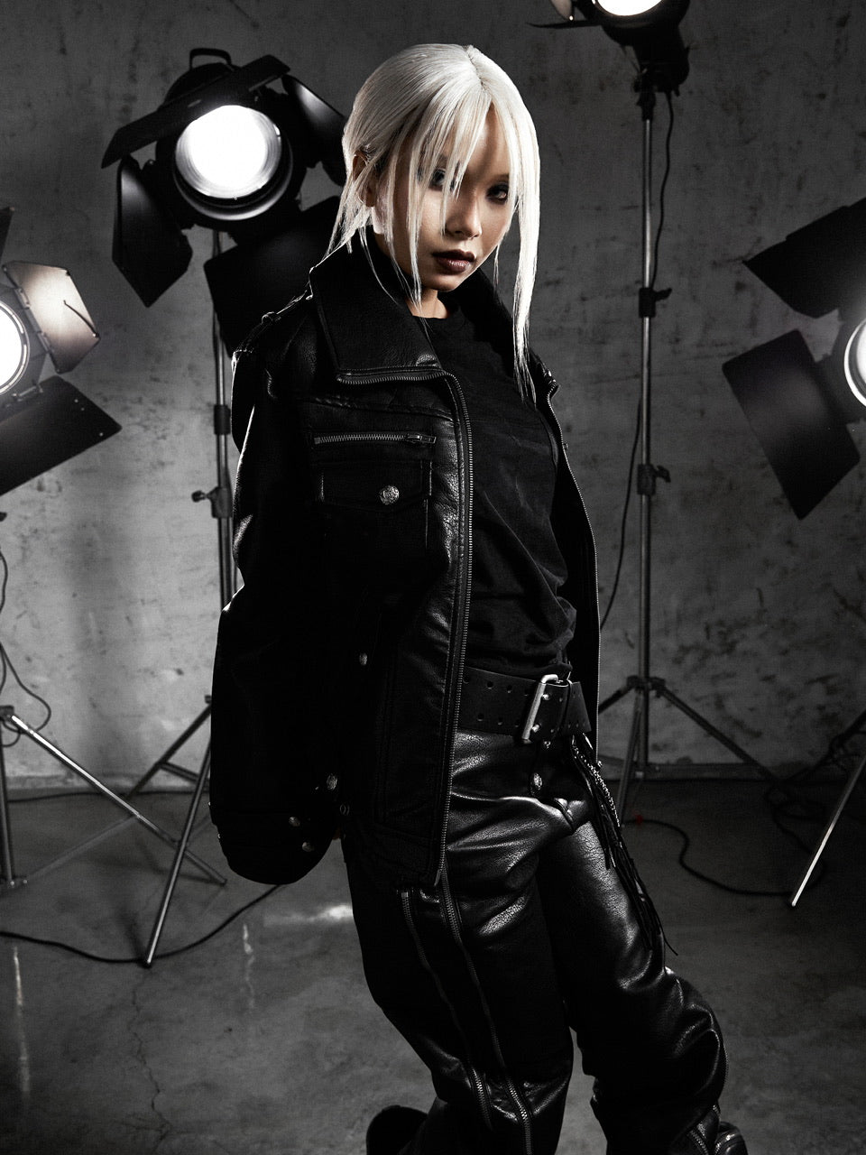 【Rosen Kreuz】HIGH-NECK GUARD LEATHER JACKET