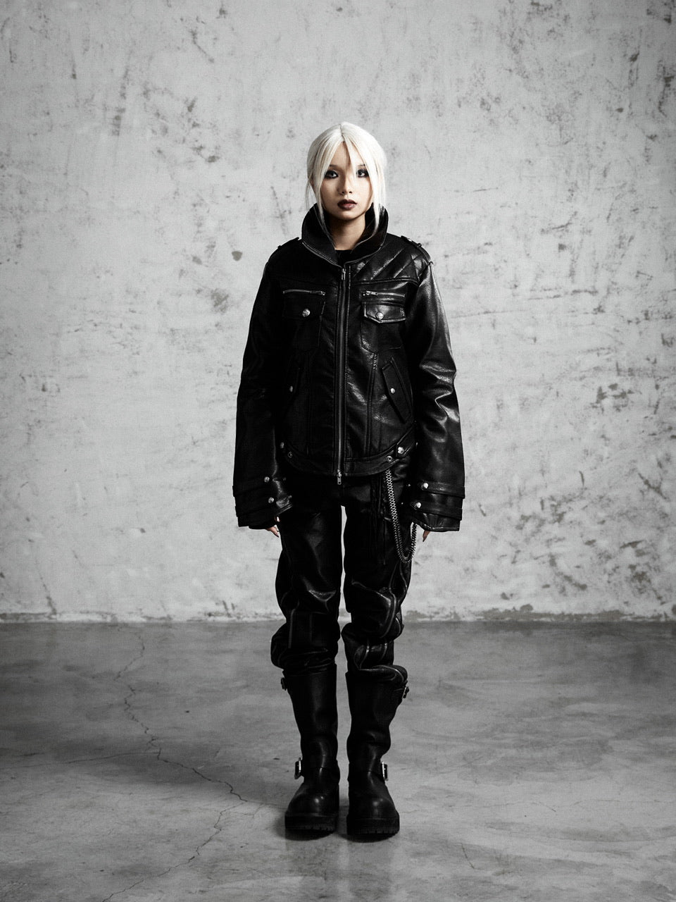 【Rosen Kreuz】HIGH-NECK GUARD LEATHER JACKET