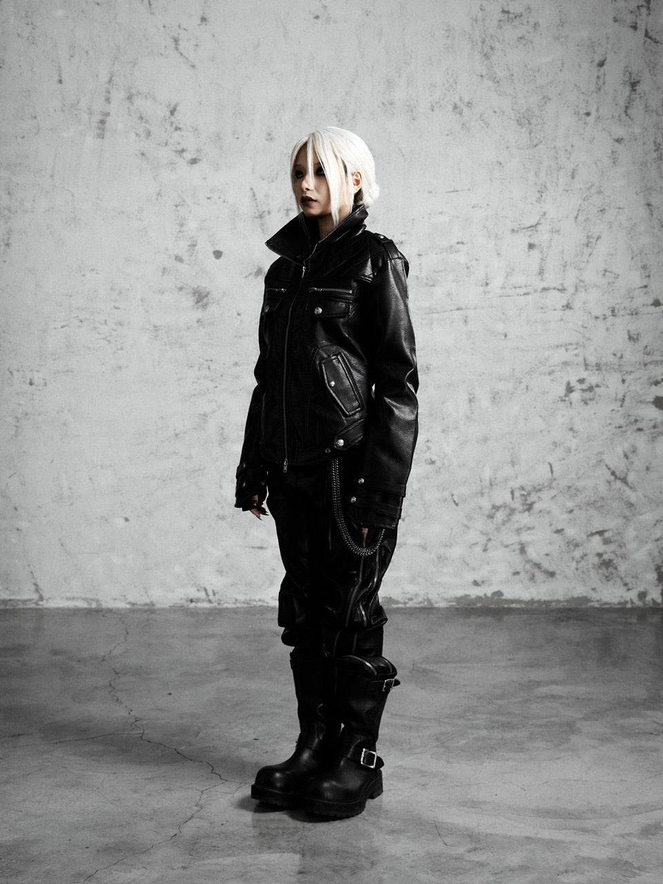 【Rosen Kreuz】HIGH-NECK GUARD LEATHER JACKET