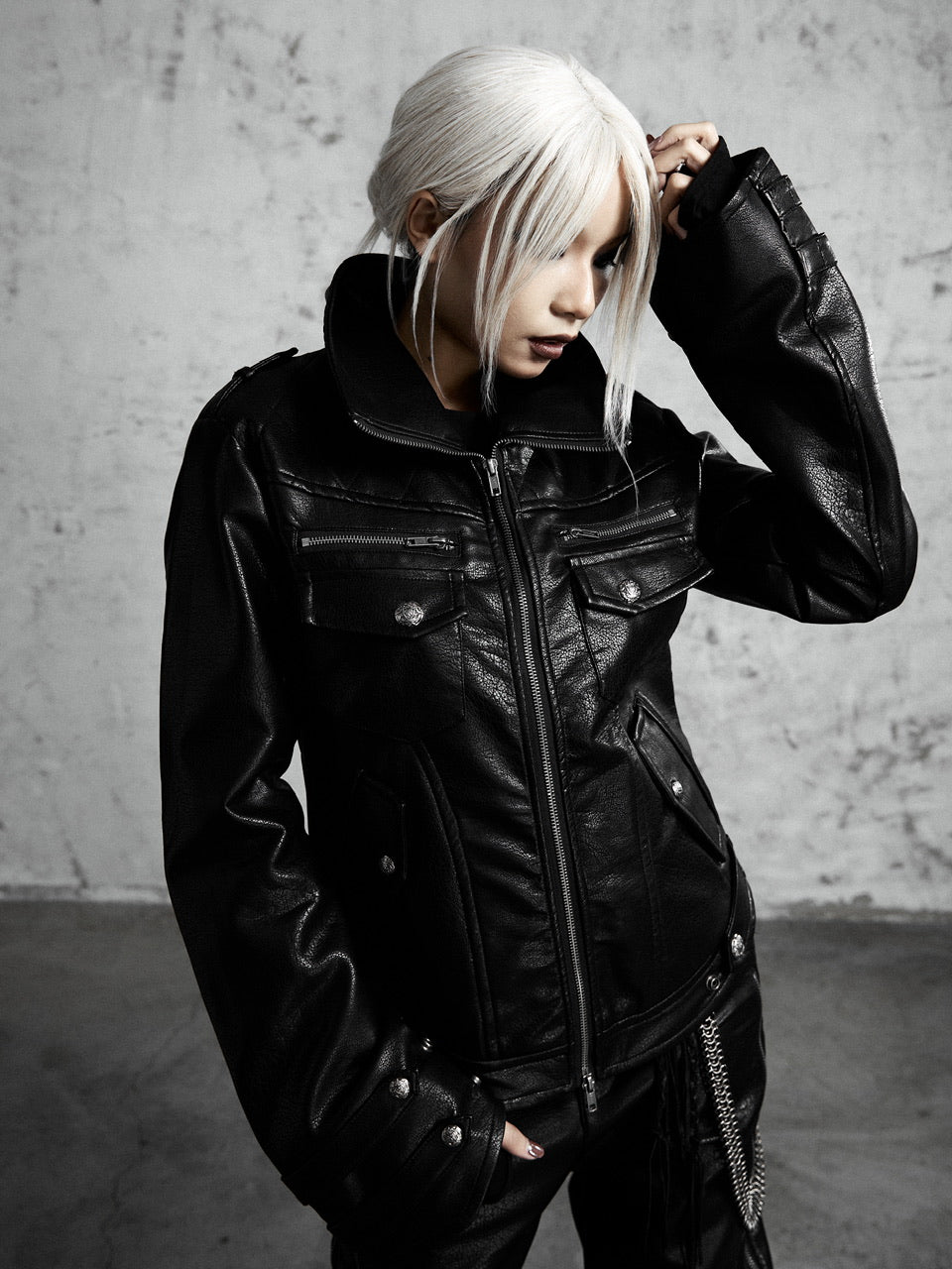 【Rosen Kreuz】HIGH-NECK GUARD LEATHER JACKET