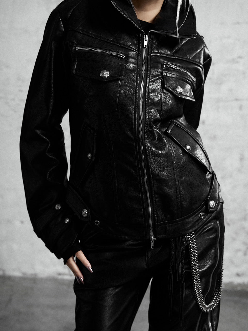 【Rosen Kreuz】HIGH-NECK GUARD LEATHER JACKET