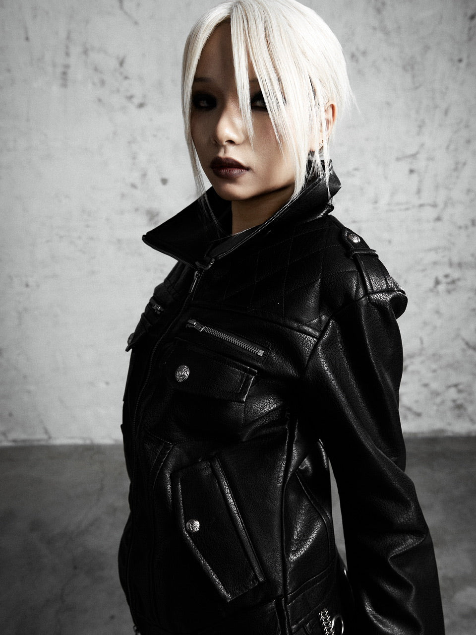 【Rosen Kreuz】HIGH-NECK GUARD LEATHER JACKET