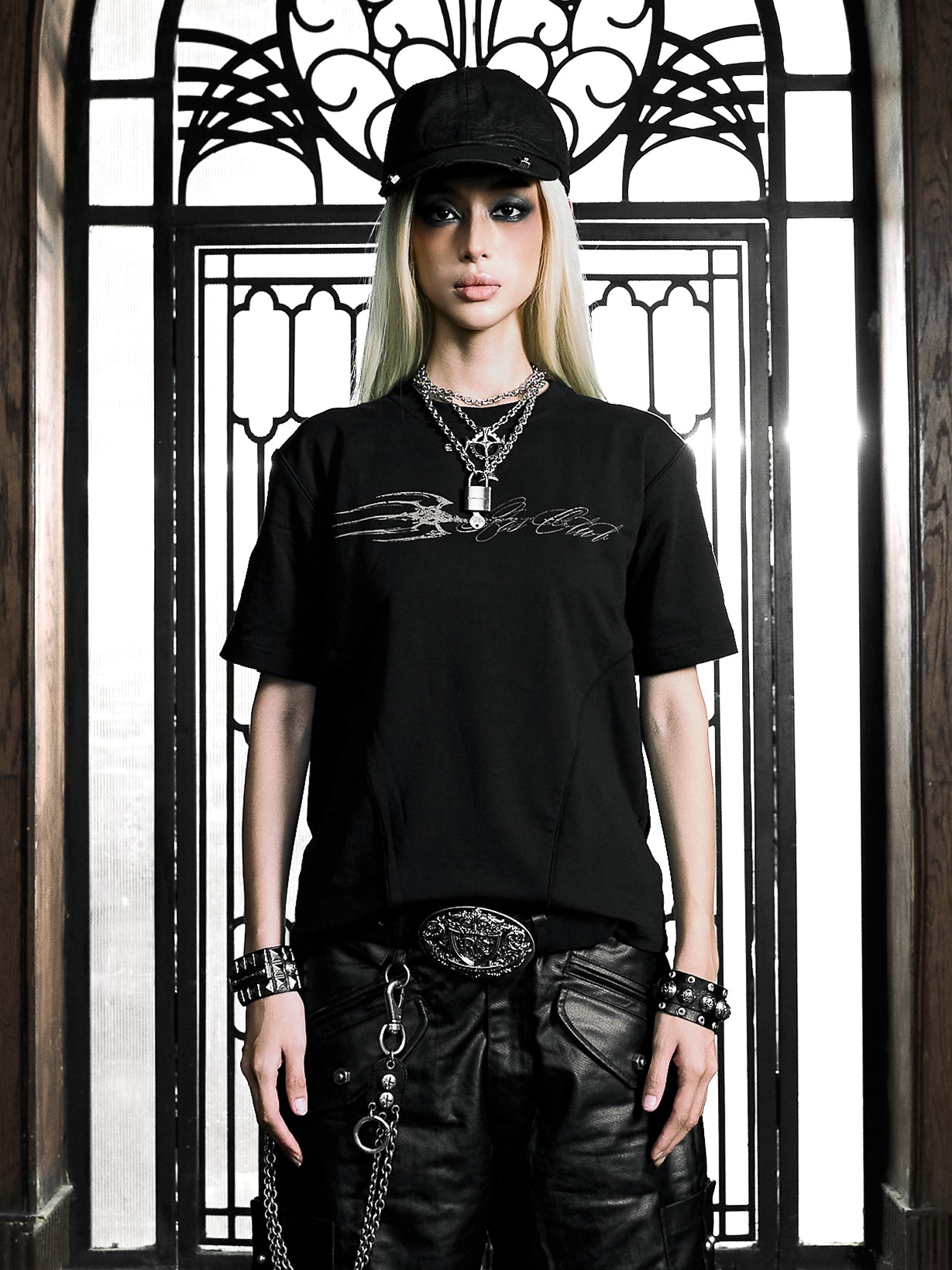 6/5 19:00先行発売【Rosen Kreuz】DISTRESSED EYELET PANEL T-SHIRT