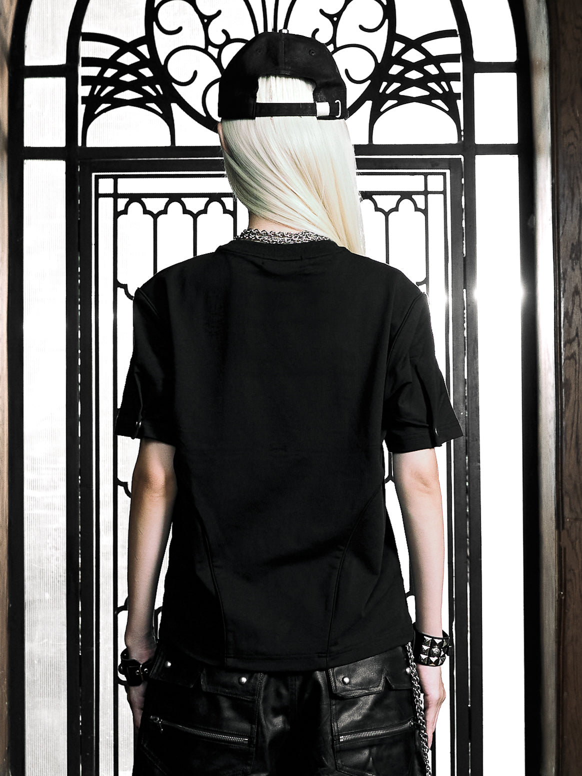 6/5 19:00先行発売【Rosen Kreuz】DISTRESSED EYELET PANEL T-SHIRT