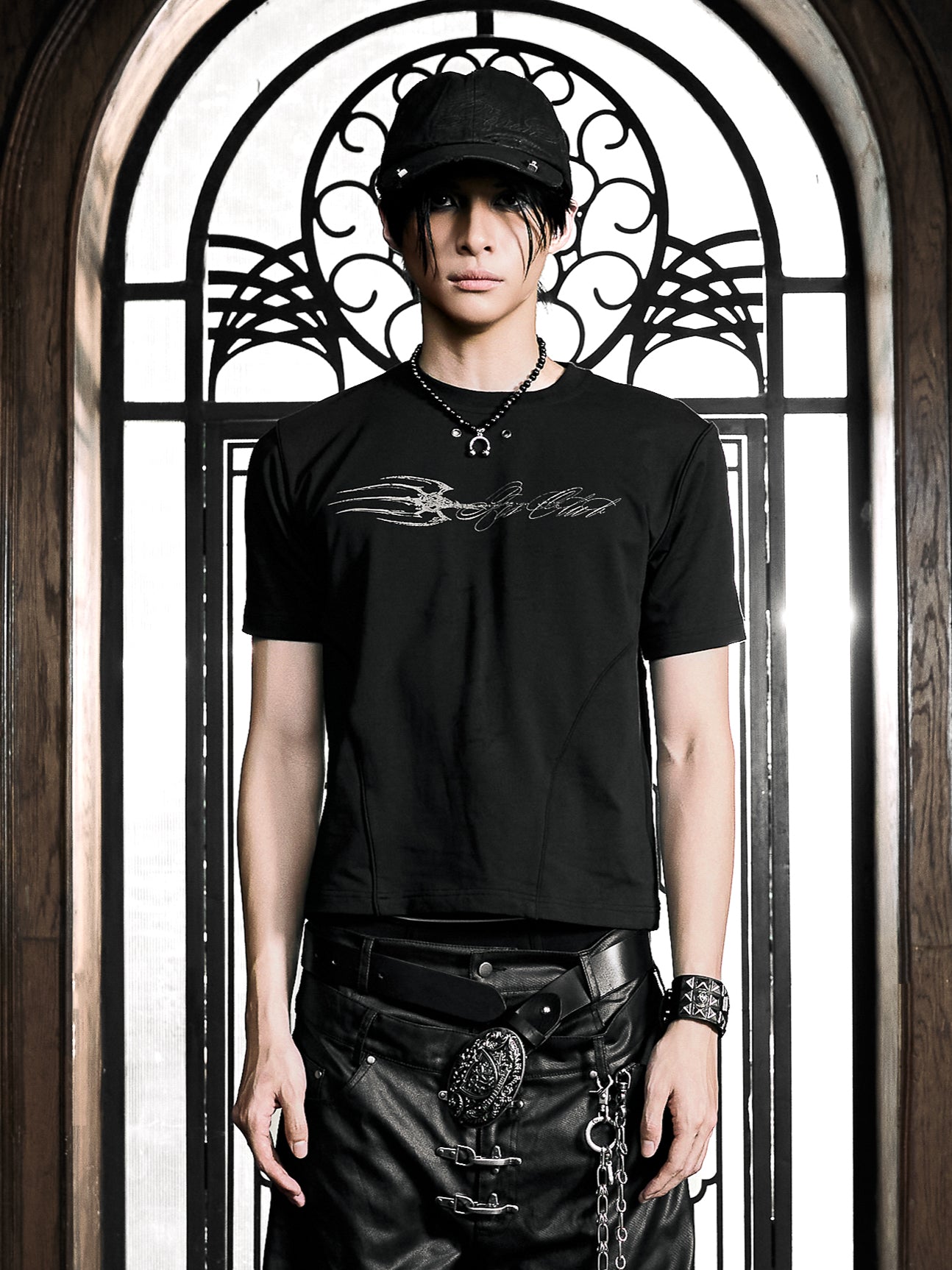6/5 19:00先行発売【Rosen Kreuz】DISTRESSED EYELET PANEL T-SHIRT