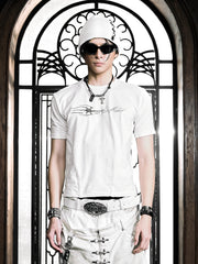 6/5 19:00先行発売【Rosen Kreuz】DISTRESSED EYELET PANEL T-SHIRT
