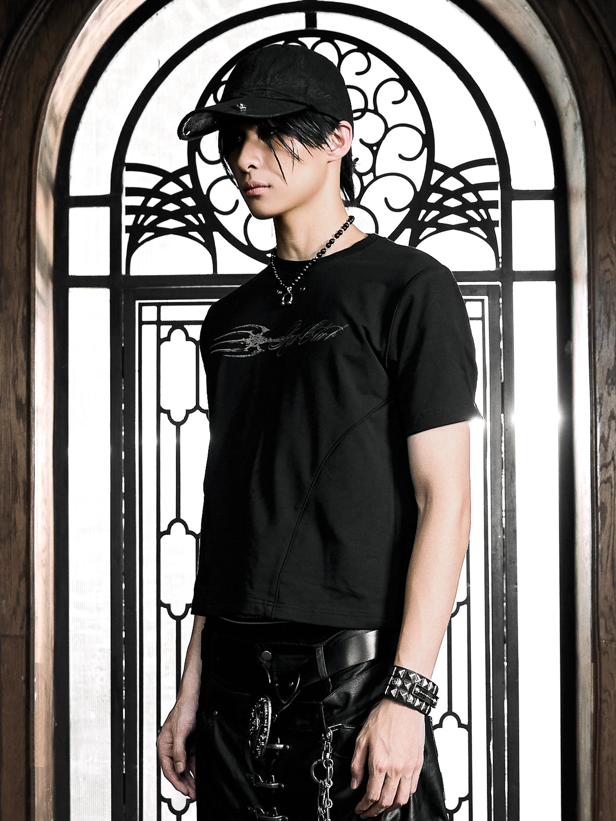 6/5 19:00先行発売【Rosen Kreuz】DISTRESSED EYELET PANEL T-SHIRT