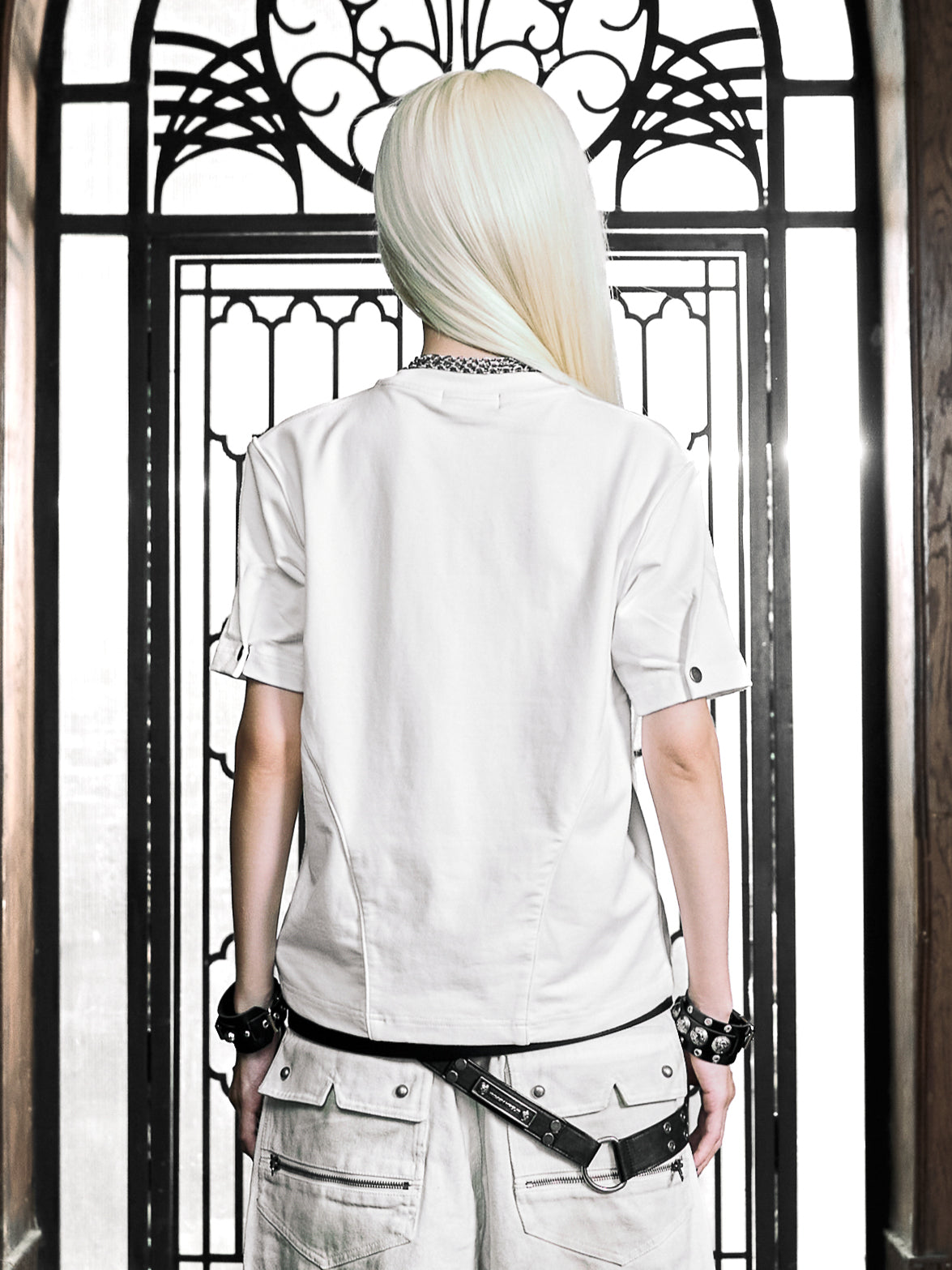 6/5 19:00先行発売【Rosen Kreuz】DISTRESSED EYELET PANEL T-SHIRT