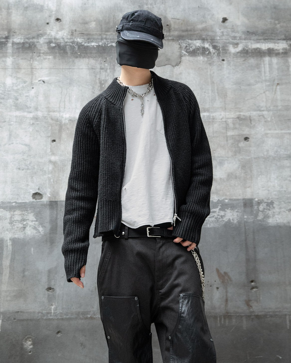 【roaringrad】Side-Zip Crop Knit Zip-Up