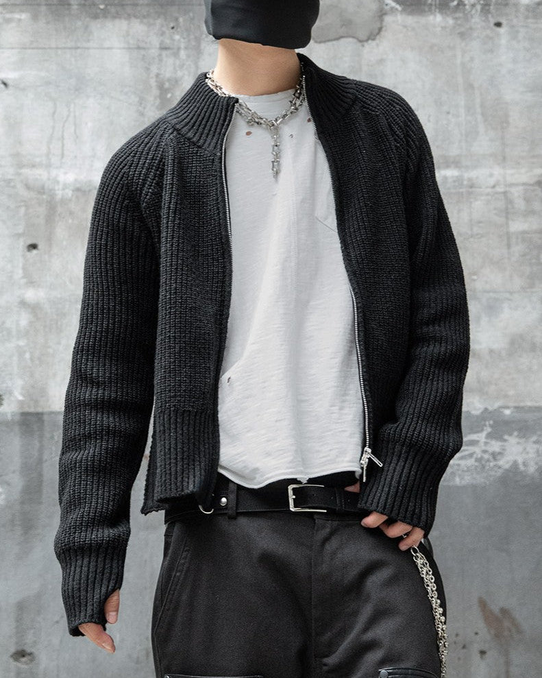 【roaringrad】Side-Zip Crop Knit Zip-Up