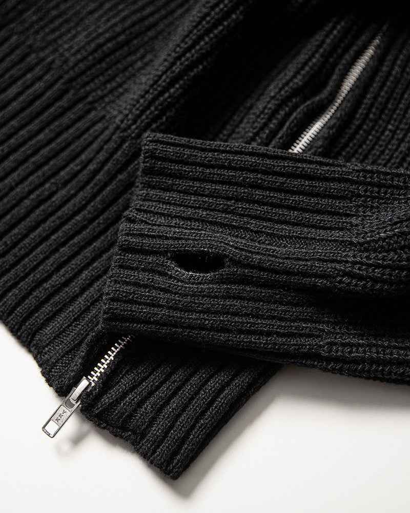 【roaringrad】Side-Zip Crop Knit Zip-Up