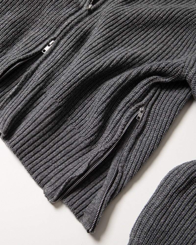 【roaringrad】Side-Zip Crop Knit Zip-Up
