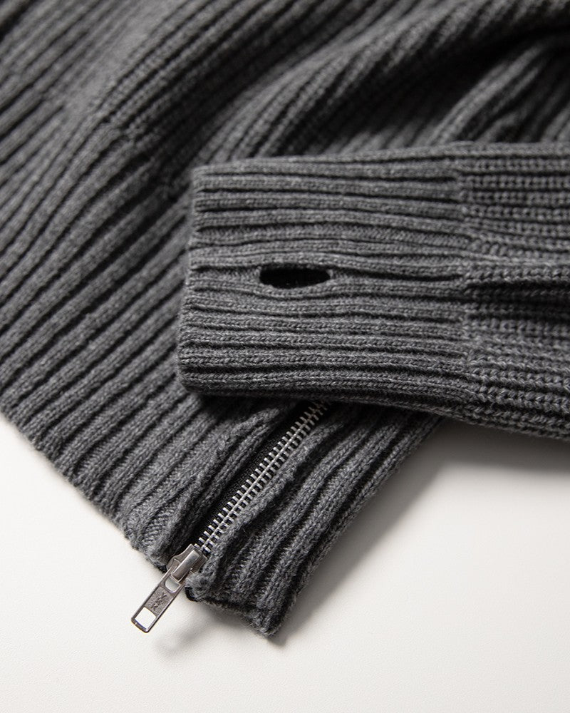 【roaringrad】Side-Zip Crop Knit Zip-Up