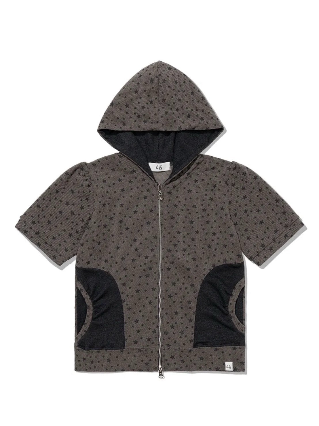 【Uglyshadow】STAR SHIRRING HOODED ZIP-UP